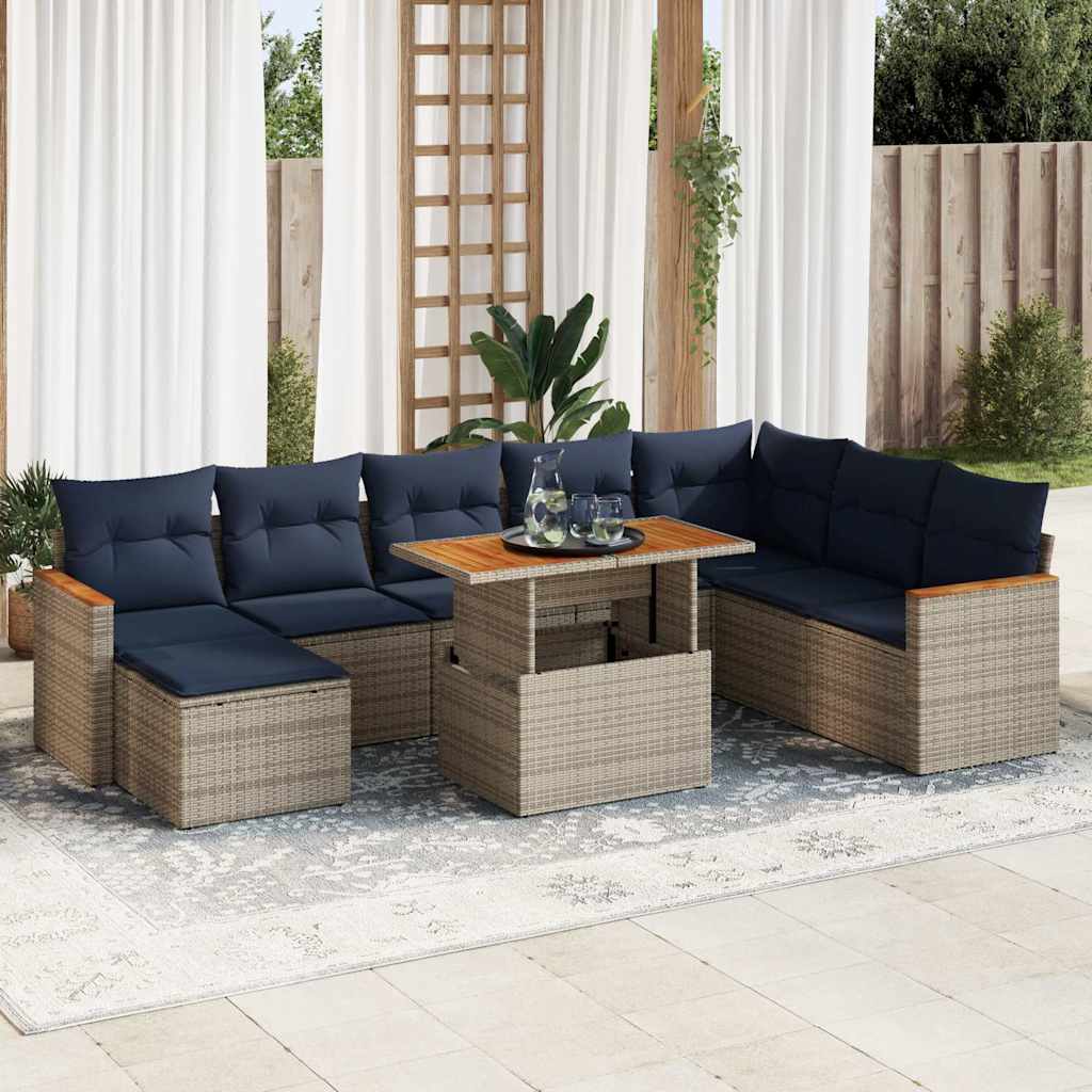 9 részes szürke polyrattan kerti ülőgarnitúra párnákkal