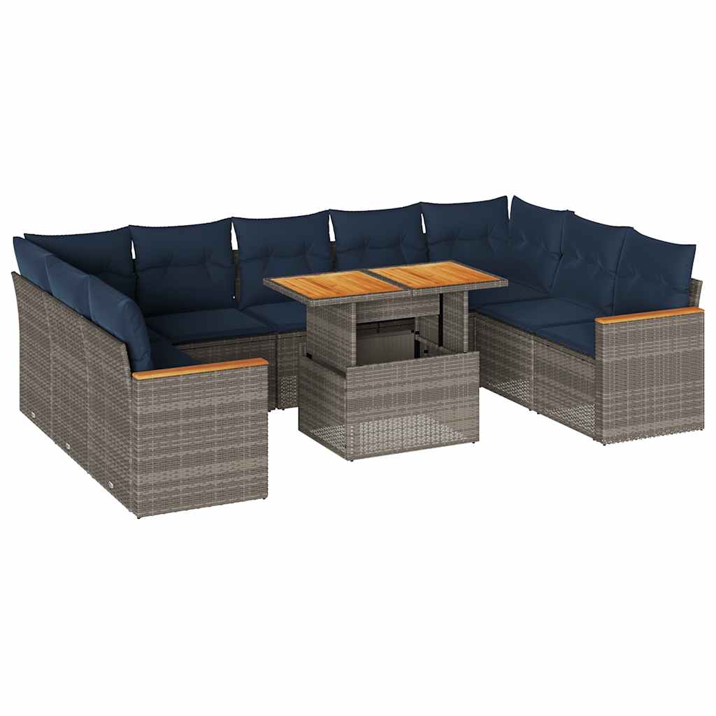 10 részes szürke polyrattan kerti ülőgarnitúra párnákkal