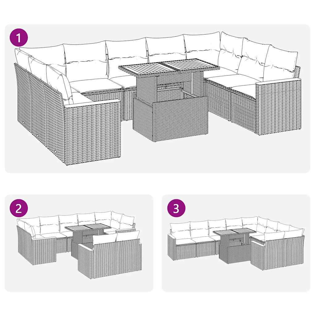 10 részes szürke polyrattan kerti ülőgarnitúra párnákkal