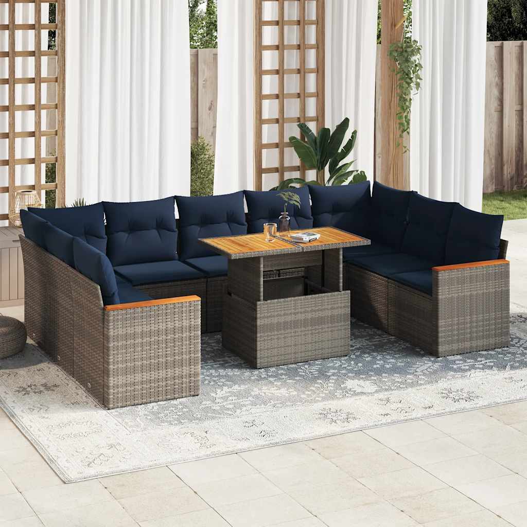 10 részes szürke polyrattan kerti ülőgarnitúra párnákkal
