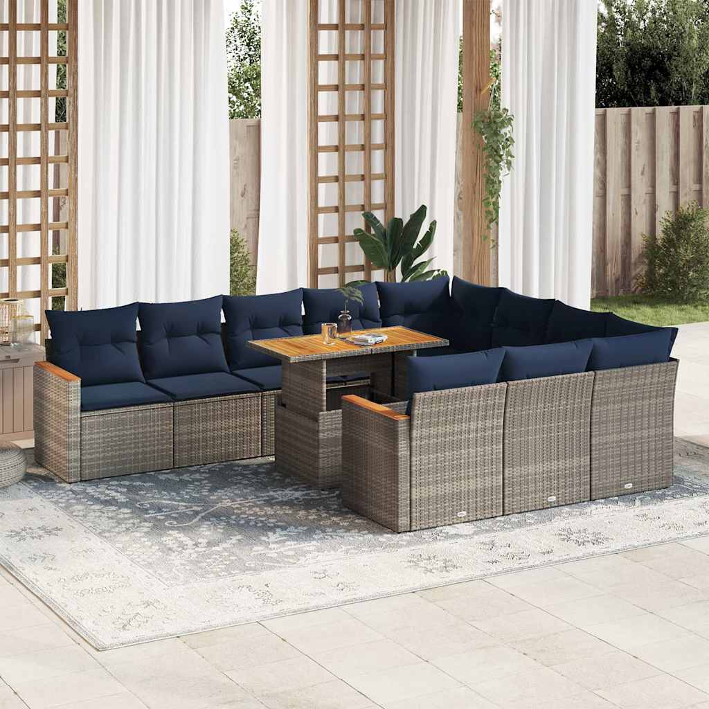 11 részes szürke polyrattan kerti ülőgarnitúra párnákkal