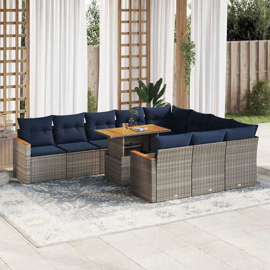 11 részes szürke polyrattan kerti ülőgarnitúra párnákkal