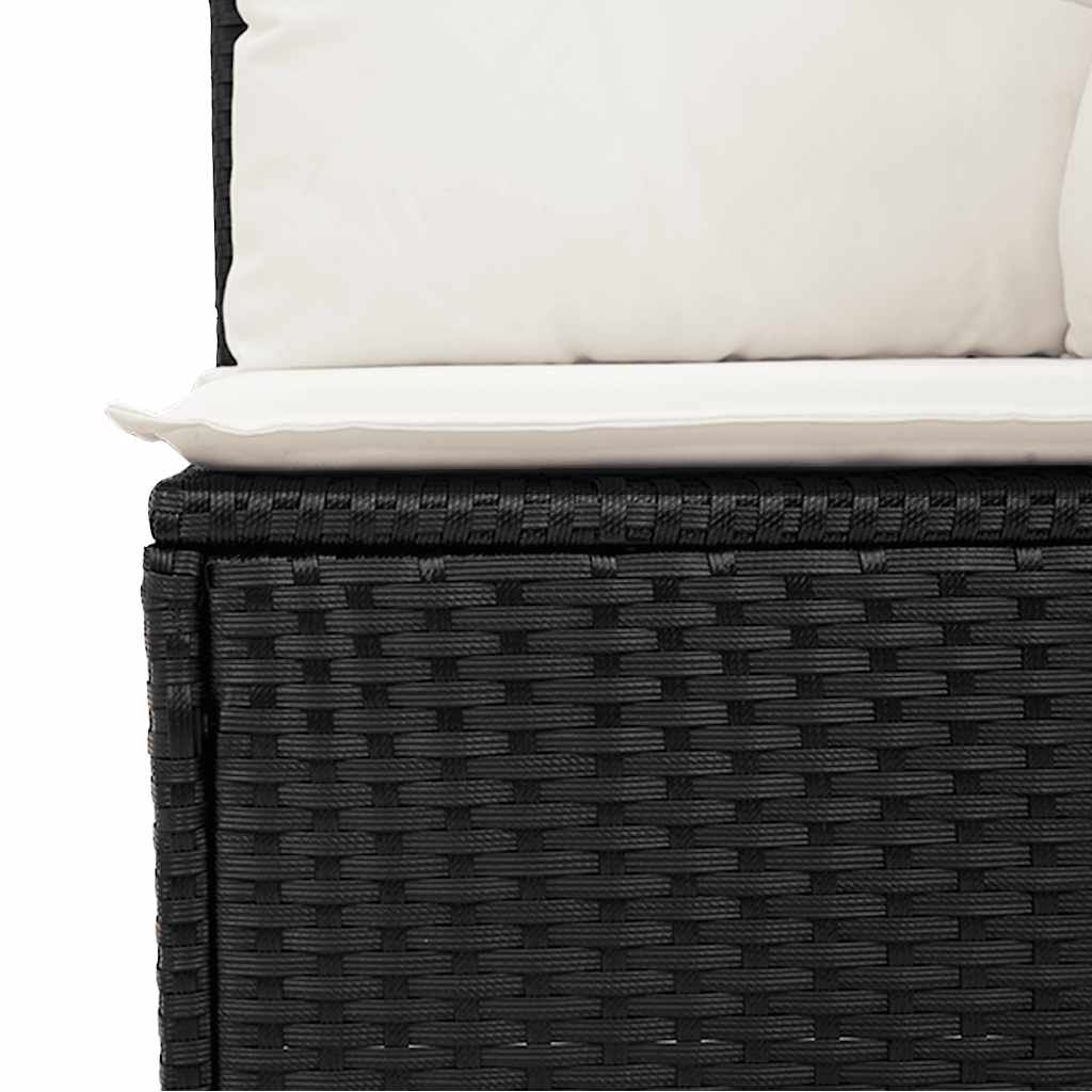 5 részes fekete polyrattan akácfa kerti kanapészett párnákkal
