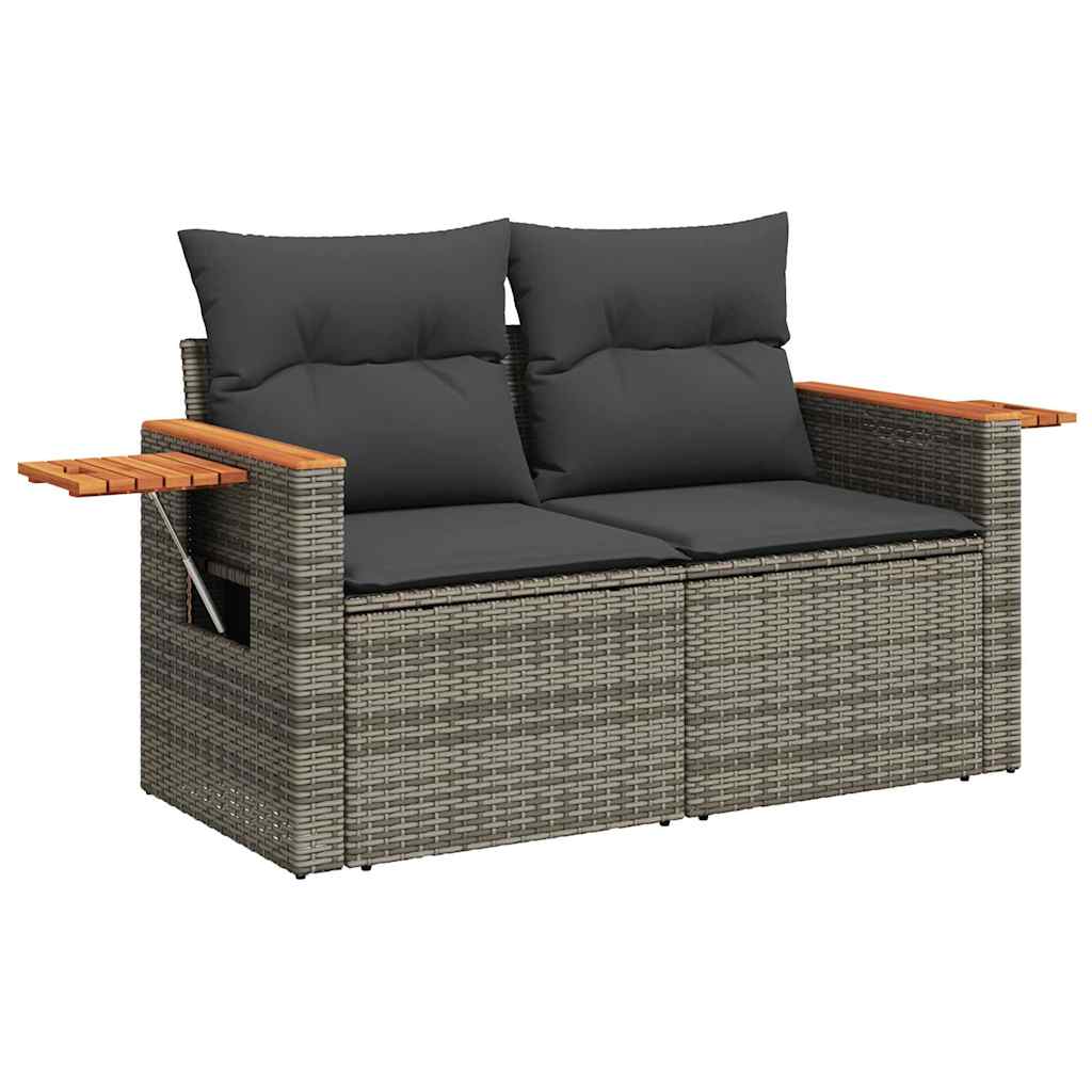 7 részes szürke polyrattan akácfa kerti ülőgarnitúra párnákkal