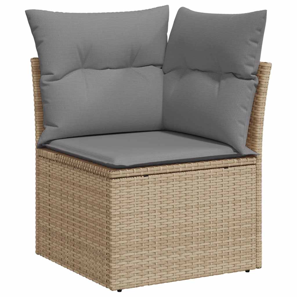 7 részes bézs polyrattan akácfa kerti ülőgarnitúra párnákkal