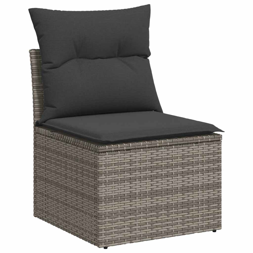 7 részes szürke polyrattan akácfa kerti ülőgarnitúra párnákkal