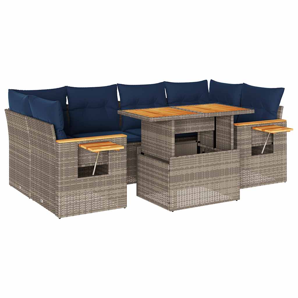 7 részes szürke polyrattan kerti ülőgarnitúra párnákkal