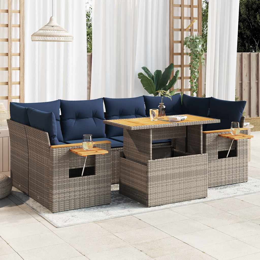 7 részes szürke polyrattan kerti ülőgarnitúra párnákkal
