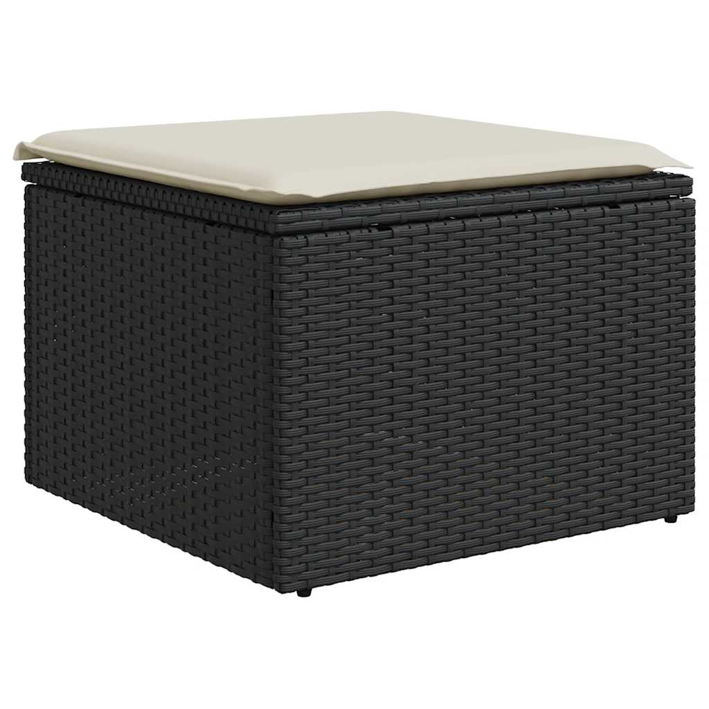 6 részes fekete polyrattan akácfa kerti ülőgarnitúra párnákkal