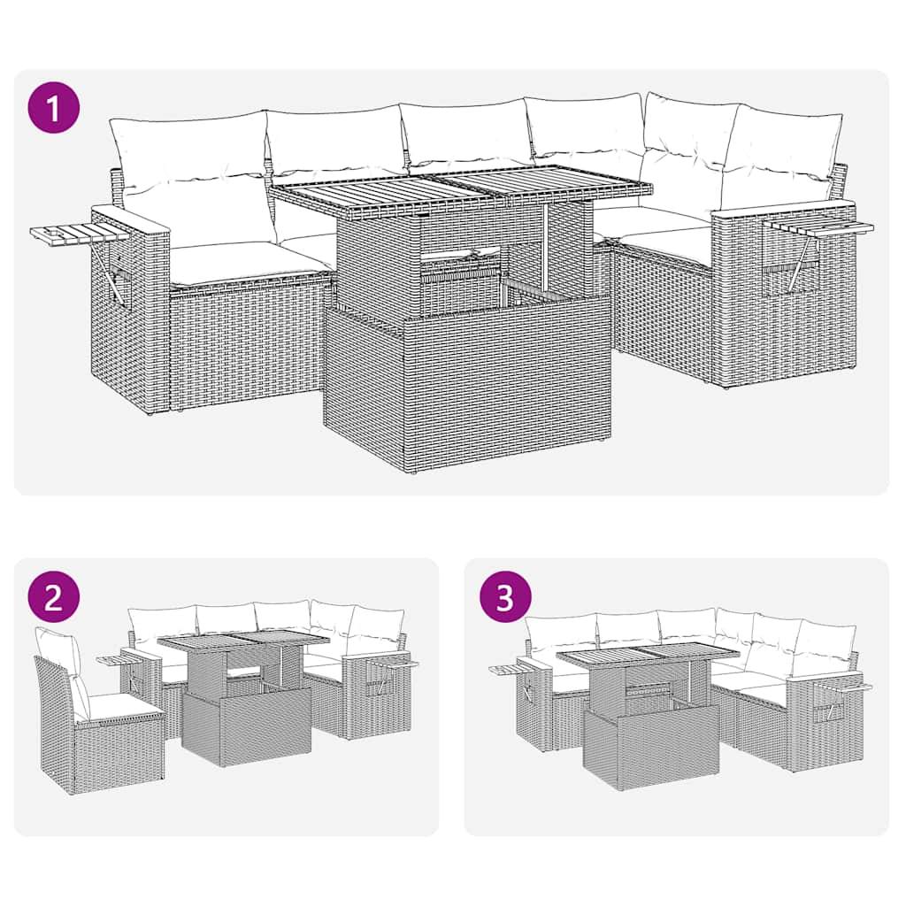 6 részes fekete polyrattan akácfa kerti ülőgarnitúra párnákkal