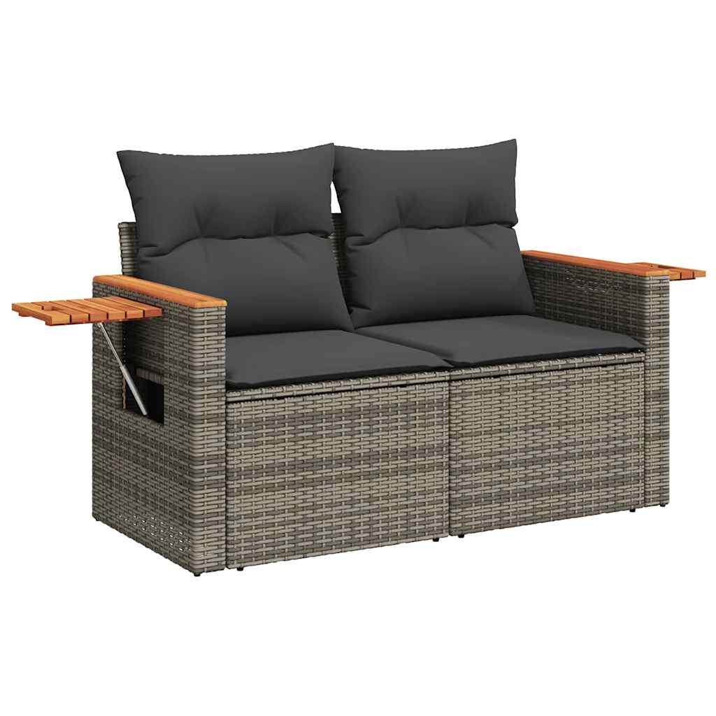 7 részes szürke polyrattan akácfa kerti ülőgarnitúra párnákkal
