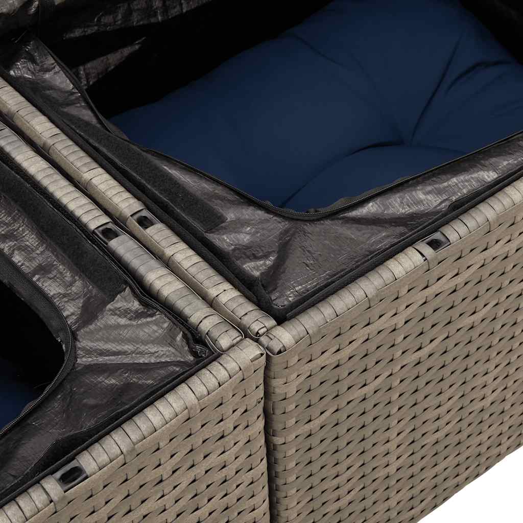 9 részes szürke polyrattan akácfa kerti ülőgarnitúra párnákkal