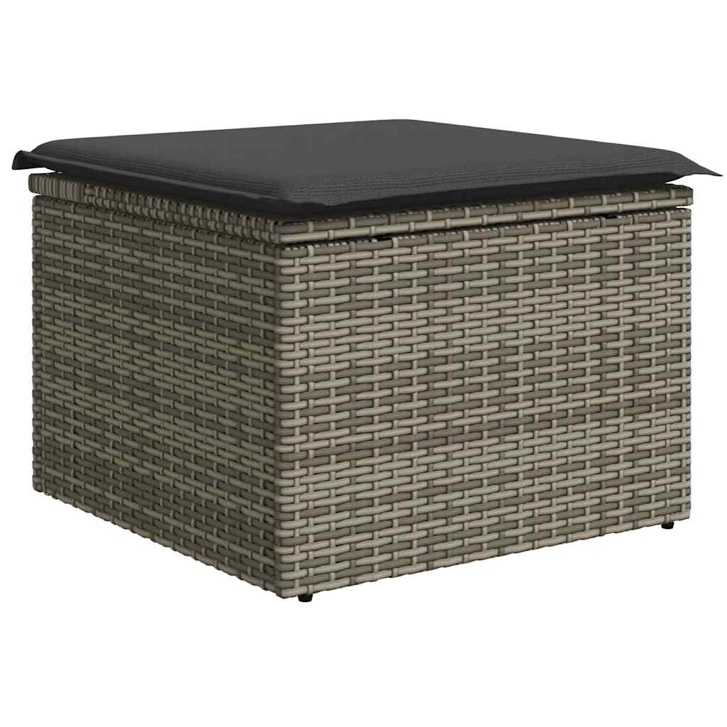 7 részes szürke polyrattan akácfa kerti ülőgarnitúra párnákkal