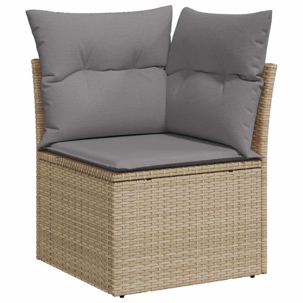 8 részes bézs polyrattan akácfa kerti ülőgarnitúra párnával