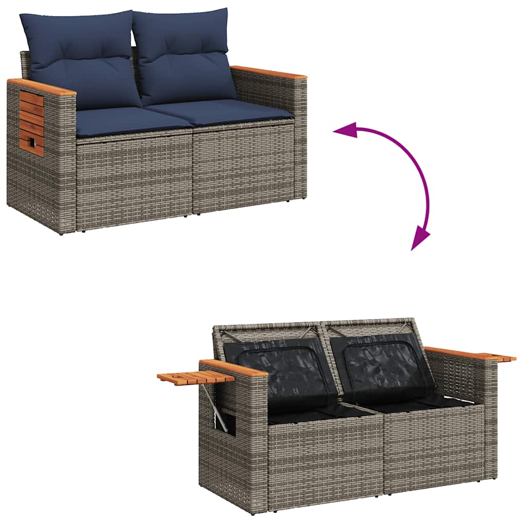 8 részes barna polyrattan akácfa kerti ülőgarnitúra párnákkal