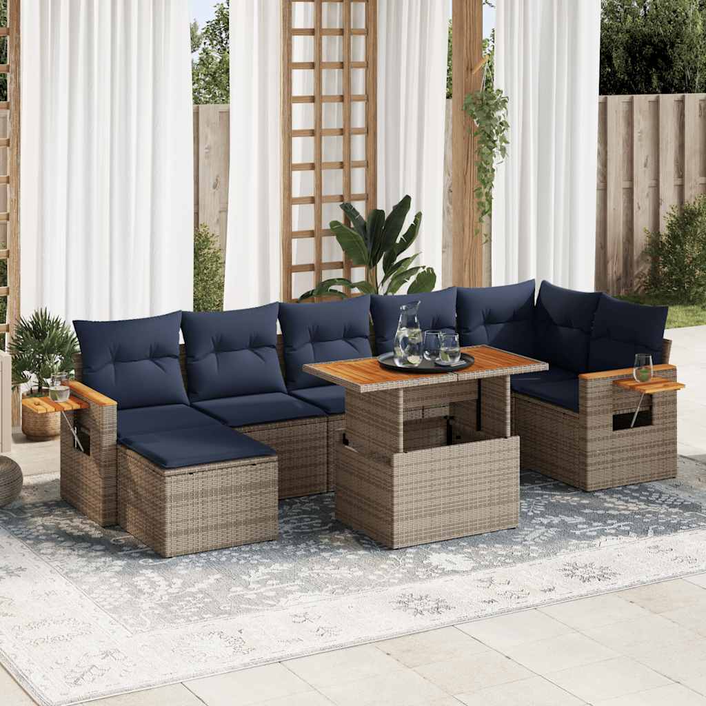 8 részes barna polyrattan akácfa kerti ülőgarnitúra párnákkal