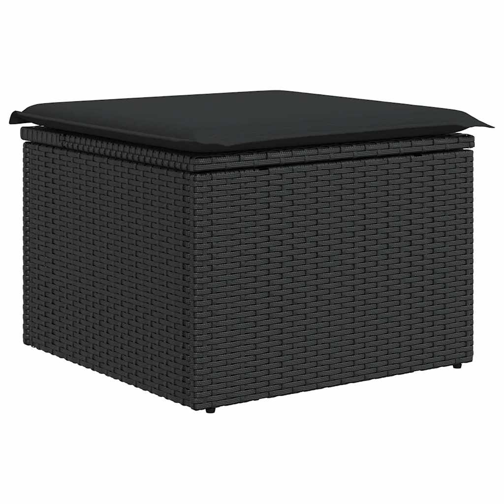 9 részes fekete polyrattan akácfa kerti ülőgarnitúra párnákkal