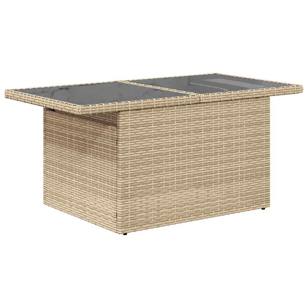 9 részes bézs polyrattan akácfa kerti ülőgarnitúra párnákkal