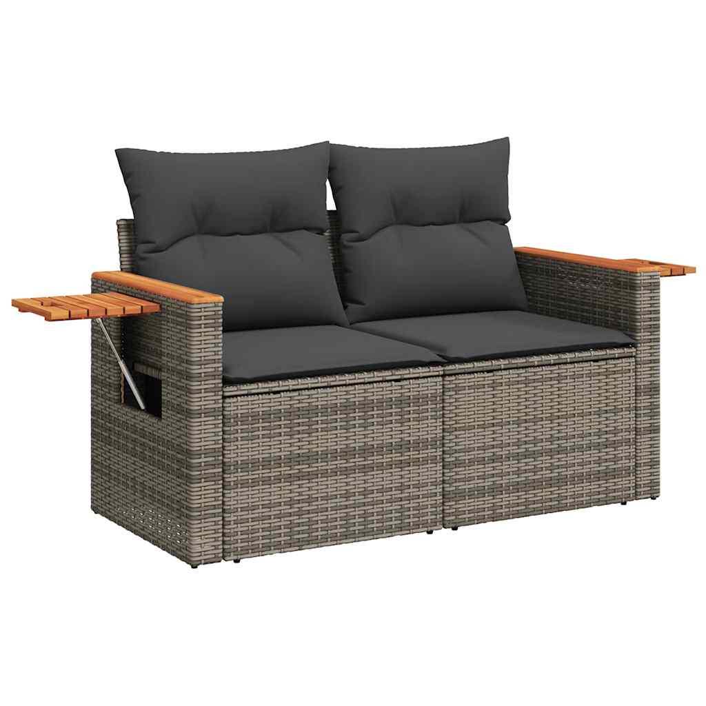 9 részes szürke polyrattan akácfa kerti ülőgarnitúra párnákkal