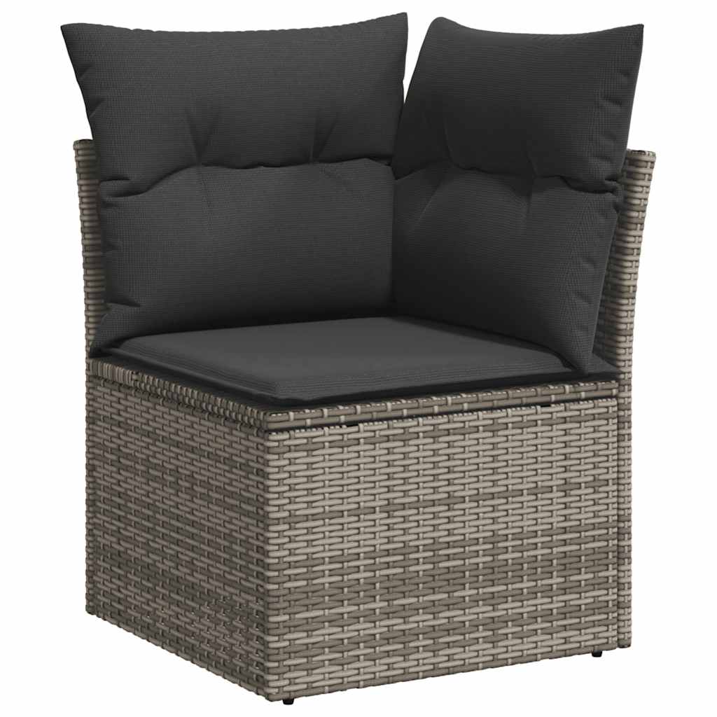 10 részes szürke polyrattan akácfa kerti ülőgarnitúra párnákkal