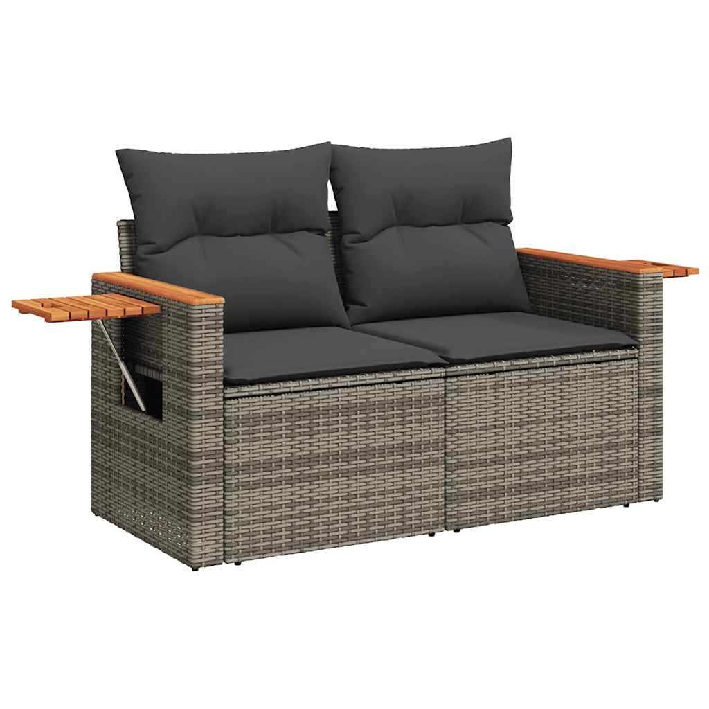 10 részes szürke polyrattan akácfa kerti ülőgarnitúra párnákkal