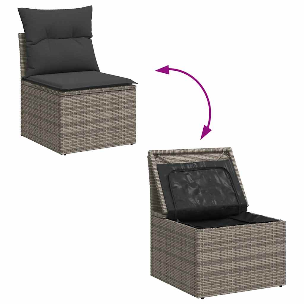 10 részes szürke polyrattan akácfa kerti ülőgarnitúra párnákkal