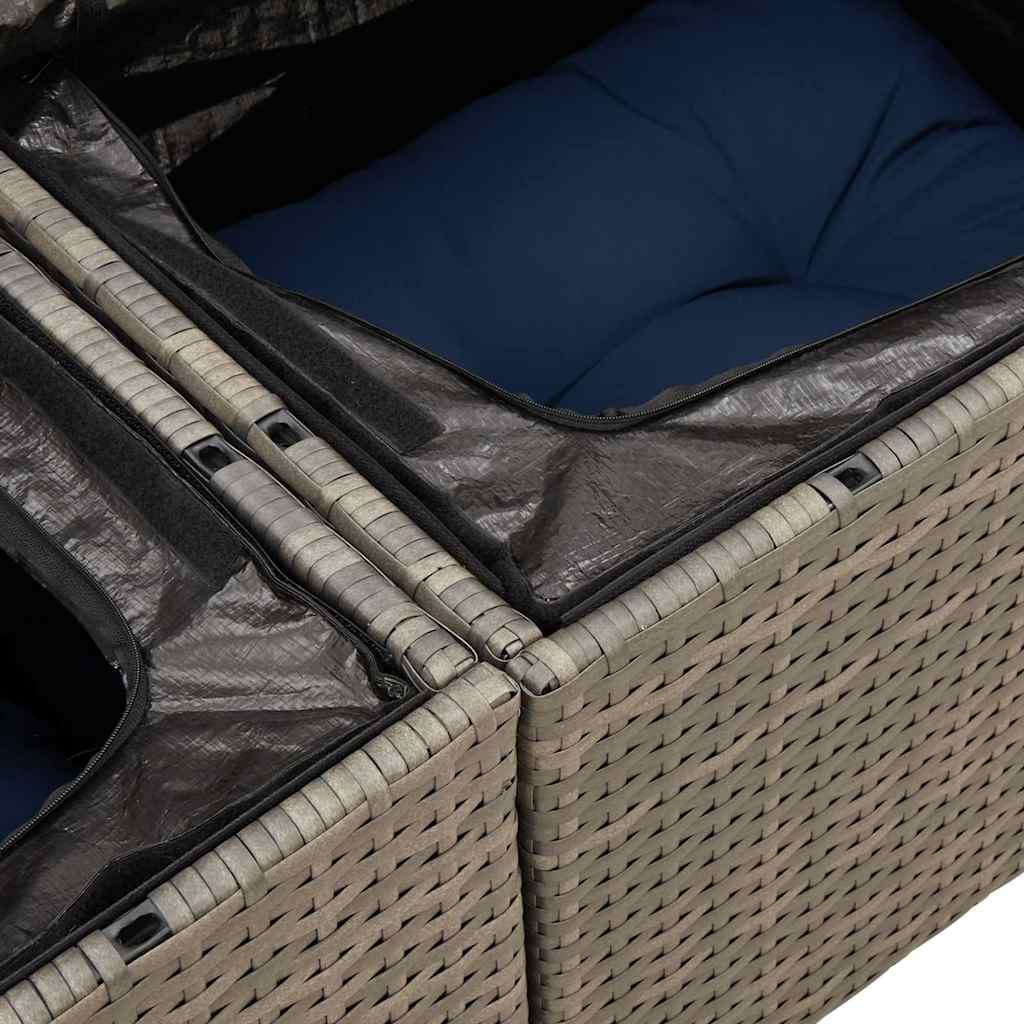 6 részes szürke polyrattan akácfa kerti ülőgarnitúra párnákkal