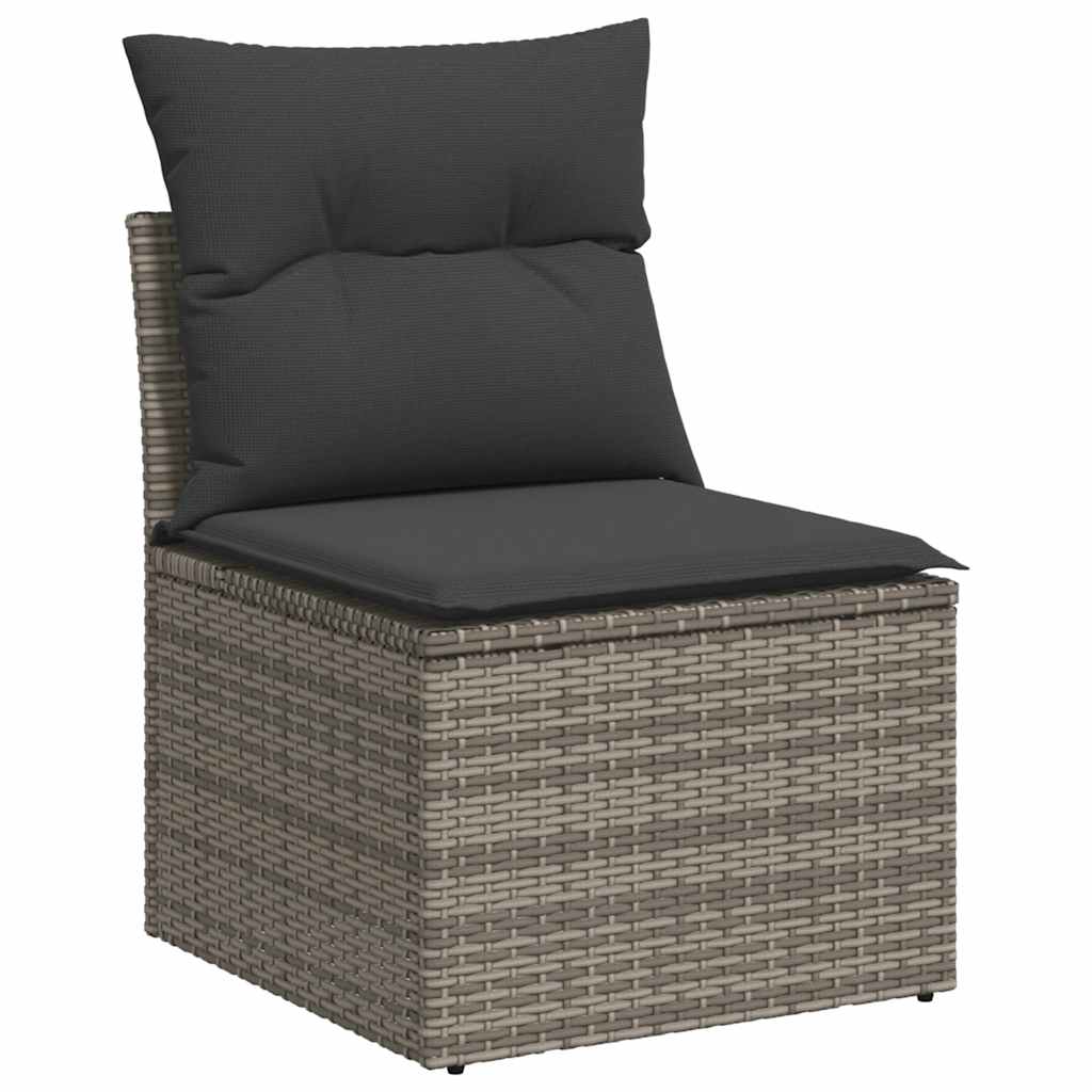 7 részes szürke polyrattan akácfa kerti ülőgarnitúra párnákkal