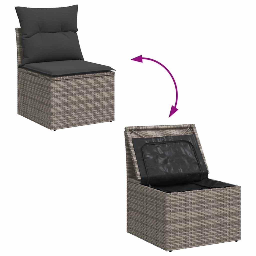 7 részes szürke polyrattan akácfa kerti ülőgarnitúra párnákkal