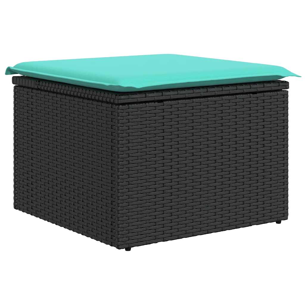 6 részes fekete polyrattan akácfa kerti ülőgarnitúra párnákkal