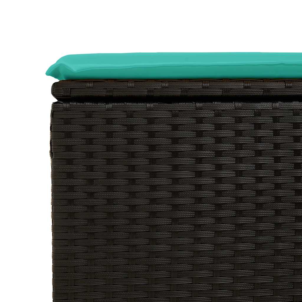 6 részes fekete polyrattan akácfa kerti ülőgarnitúra párnákkal