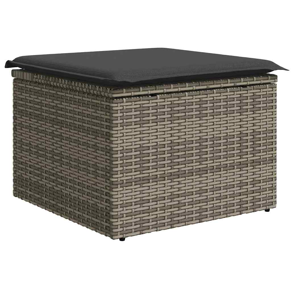 6 részes szürke polyrattan akácfa kerti ülőgarnitúra párnákkal