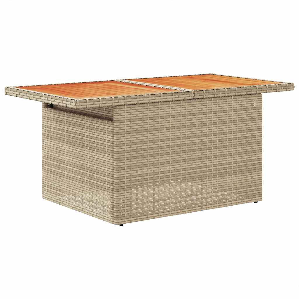 7 részes bézs polyrattan akácfa kerti ülőgarnitúra párnákkal