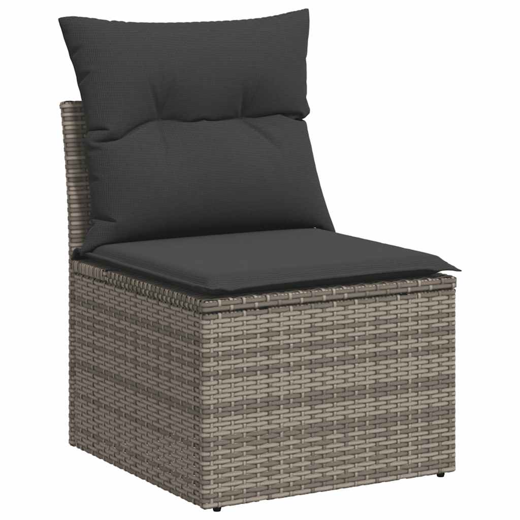 7 részes szürke polyrattan akácfa kerti ülőgarnitúra párnákkal