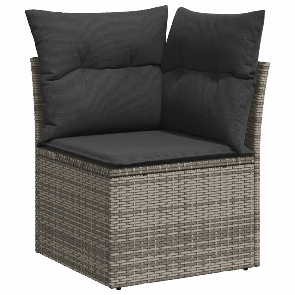 7 részes szürke polyrattan akácfa kerti ülőgarnitúra párnákkal