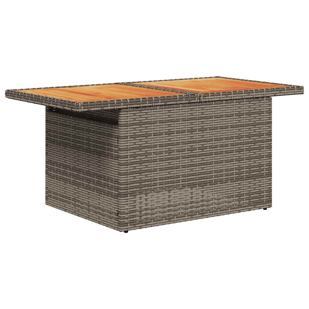 9 részes szürke polyrattan akácfa kerti ülőgarnitúra párnákkal