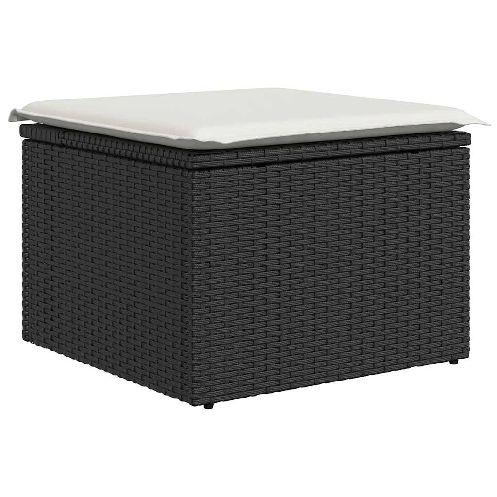 7 részes fekete polyrattan akácfa kerti ülőgarnitúra párnával
