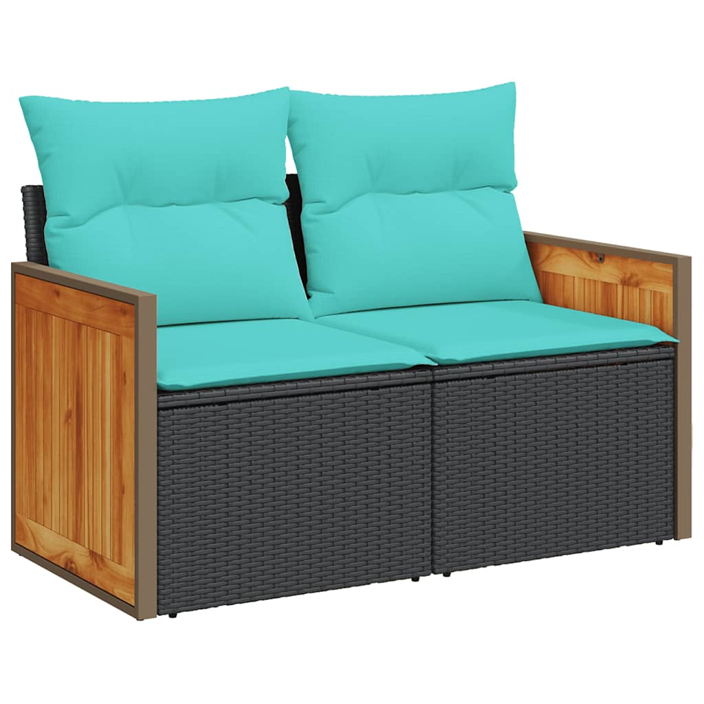 7 részes barna polyrattan akácfa kerti ülőgarnitúra párnákkal