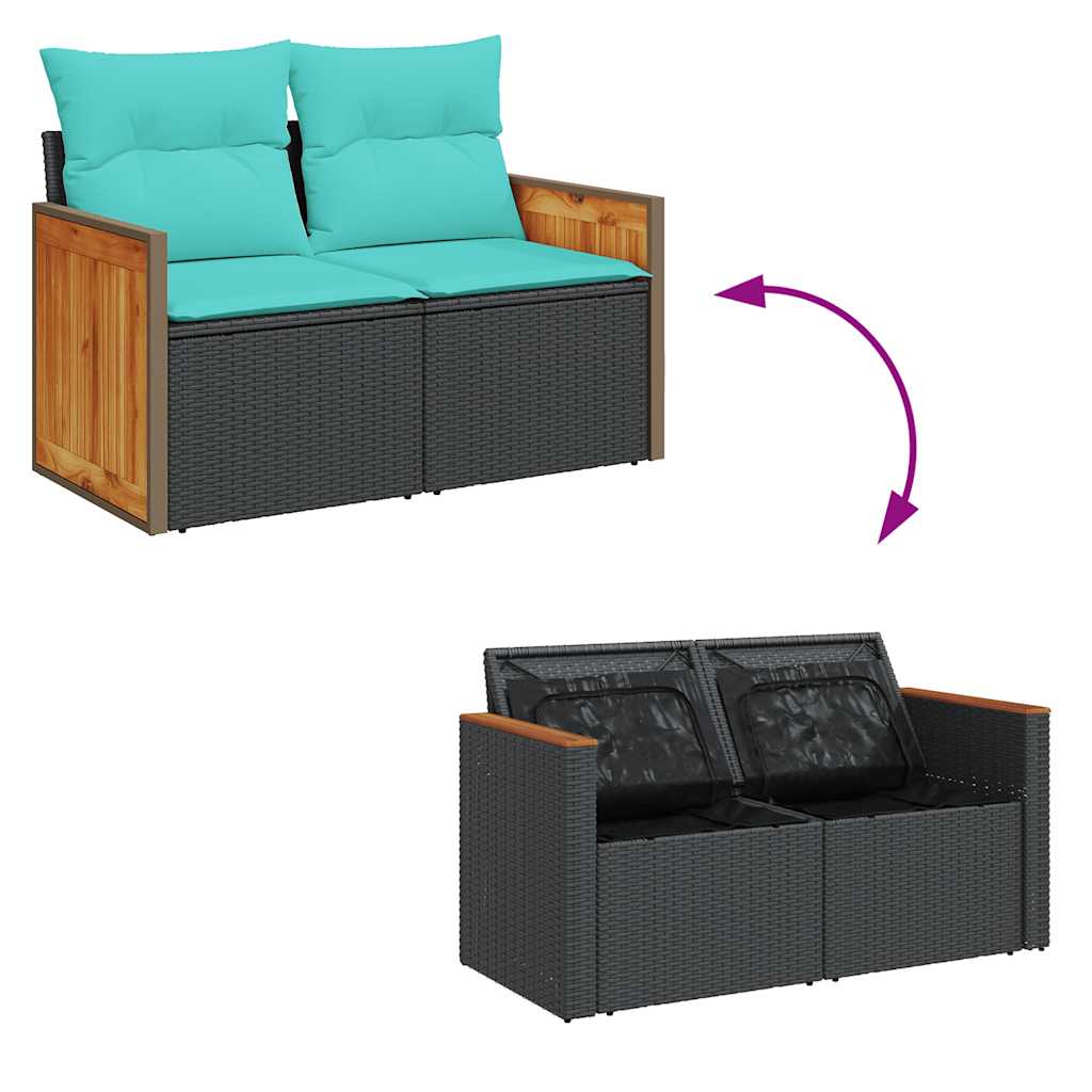 7 részes barna polyrattan akácfa kerti ülőgarnitúra párnákkal