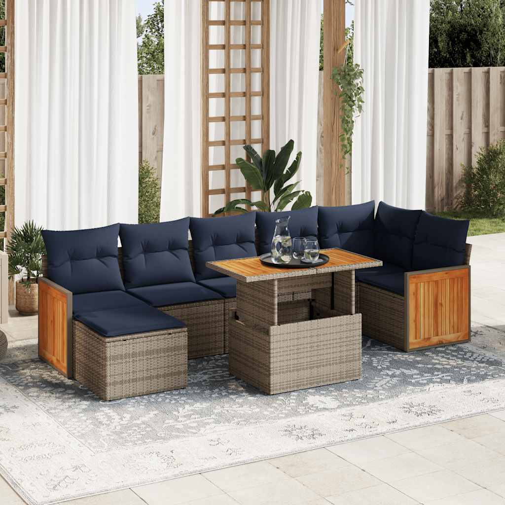 8 részes barna polyrattan akácfa kerti ülőgarnitúra párnákkal
