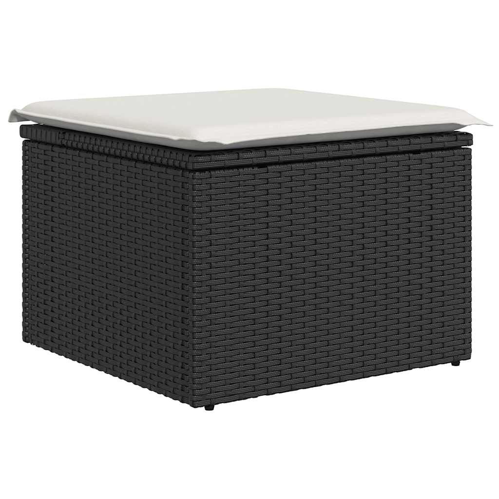 9 részes fekete polyrattan akácfa kerti ülőgarnitúra párnákkal