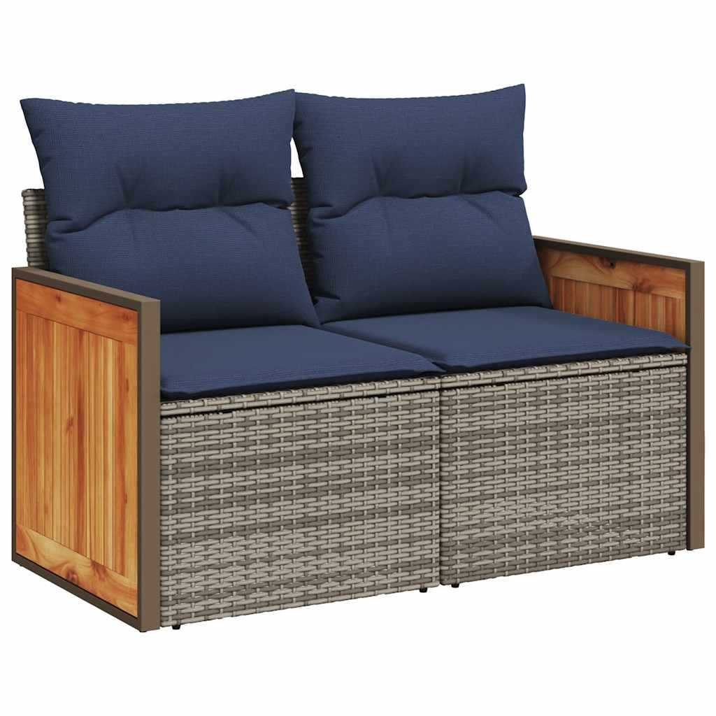 11 részes szürke polyrattan akácfa kerti ülőgarnitúra párnákkal