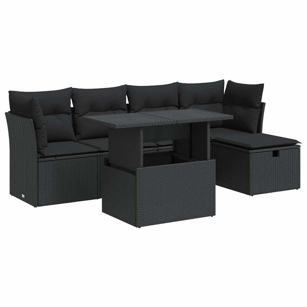 6 részes fekete polyrattan kerti ülőgarnitúra párnákkal