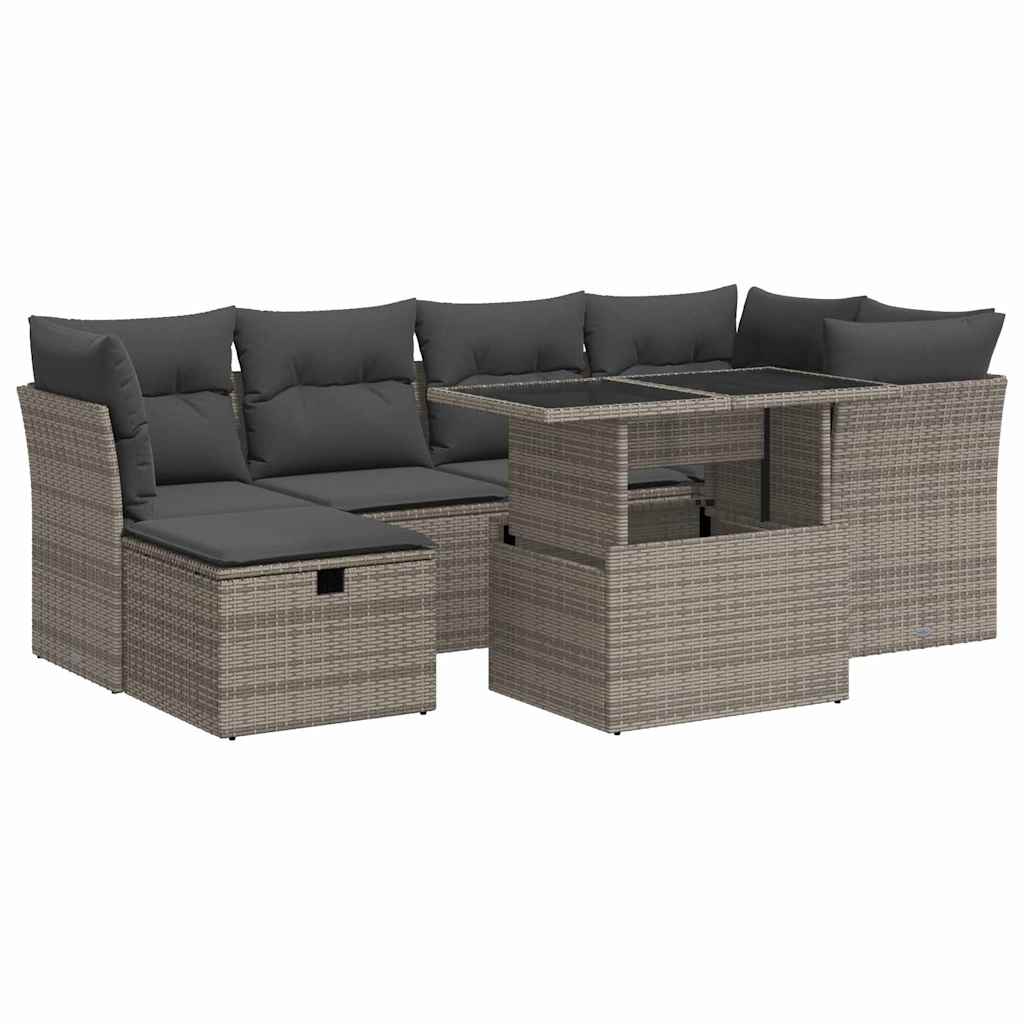 7 részes szürke polyrattan kerti ülőgarnitúra párnákkal