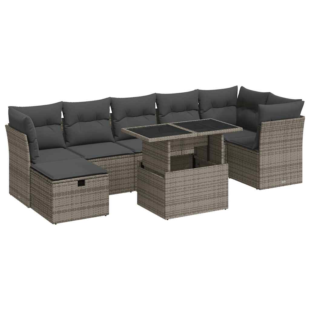 8 részes szürke polyrattan kerti ülőgarnitúra párnákkal