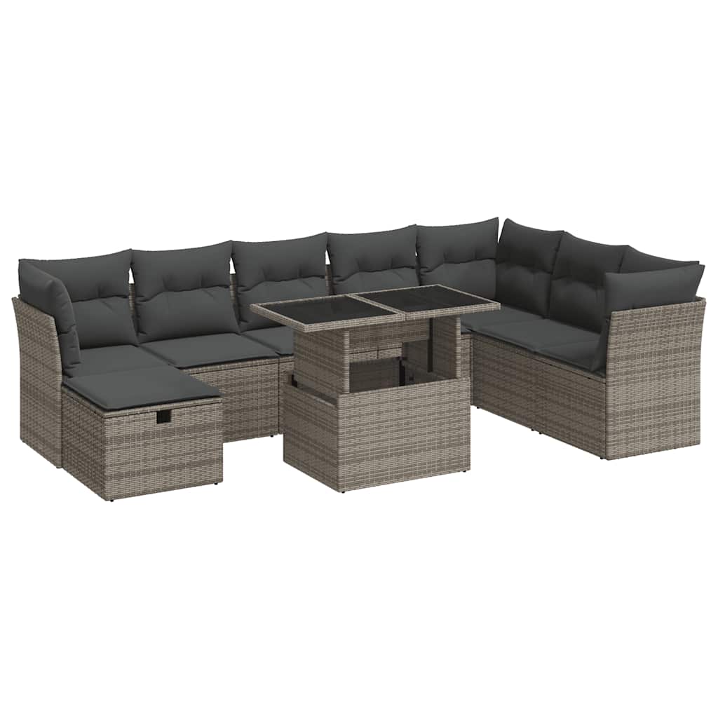 9 részes szürke polyrattan kerti ülőgarnitúra párnákkal