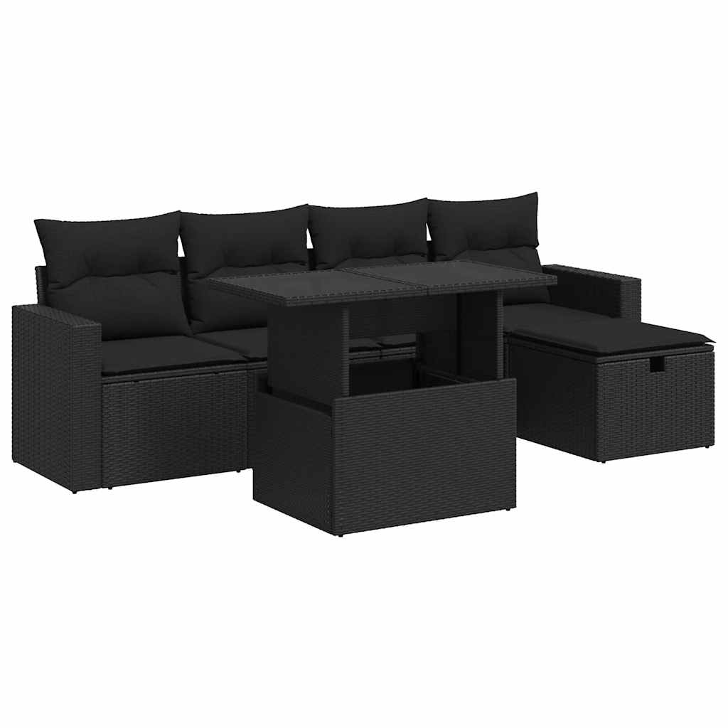 6 részes fekete polyrattan kerti ülőgarnitúra párnákkal