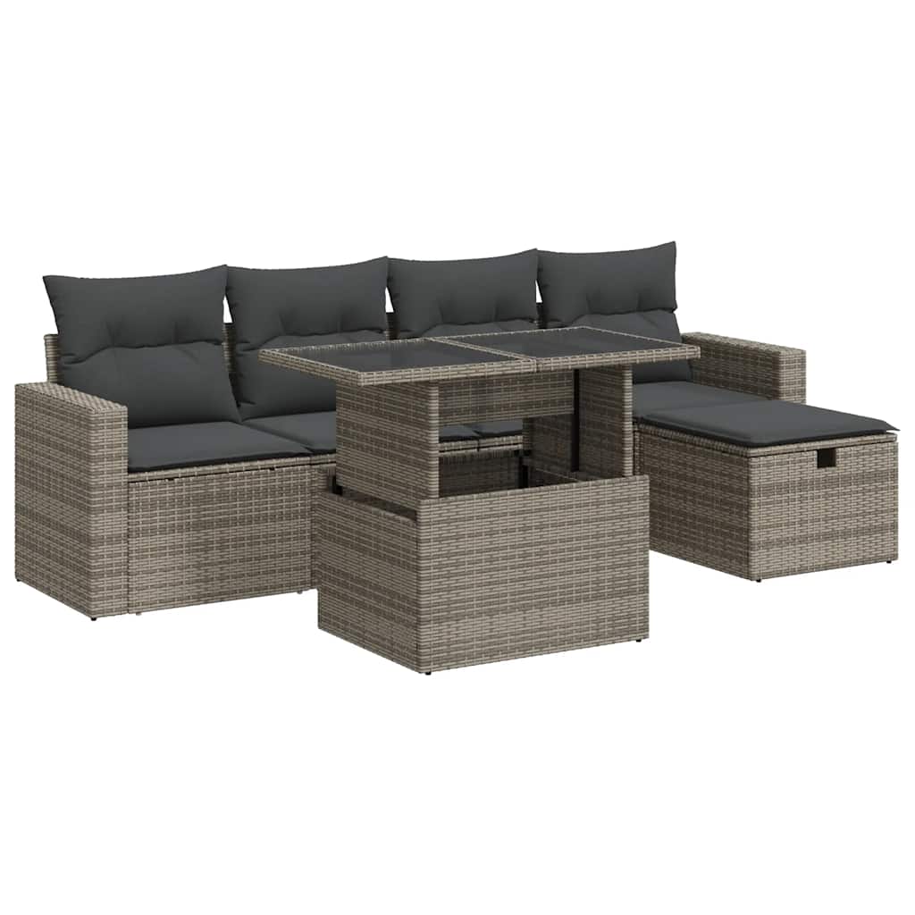 6 részes szürke polyrattan kerti ülőgarnitúra párnákkal