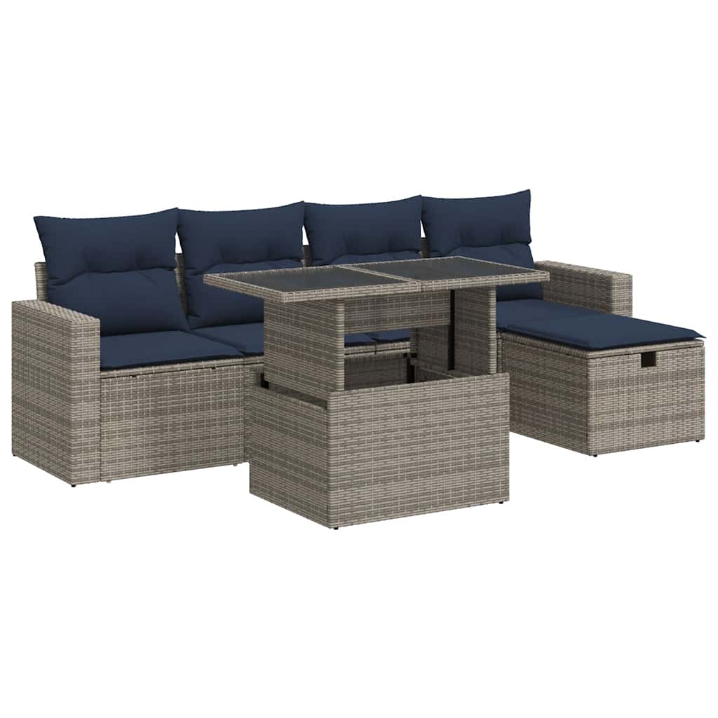 6 részes szürke polyrattan kerti ülőgarnitúra párnával