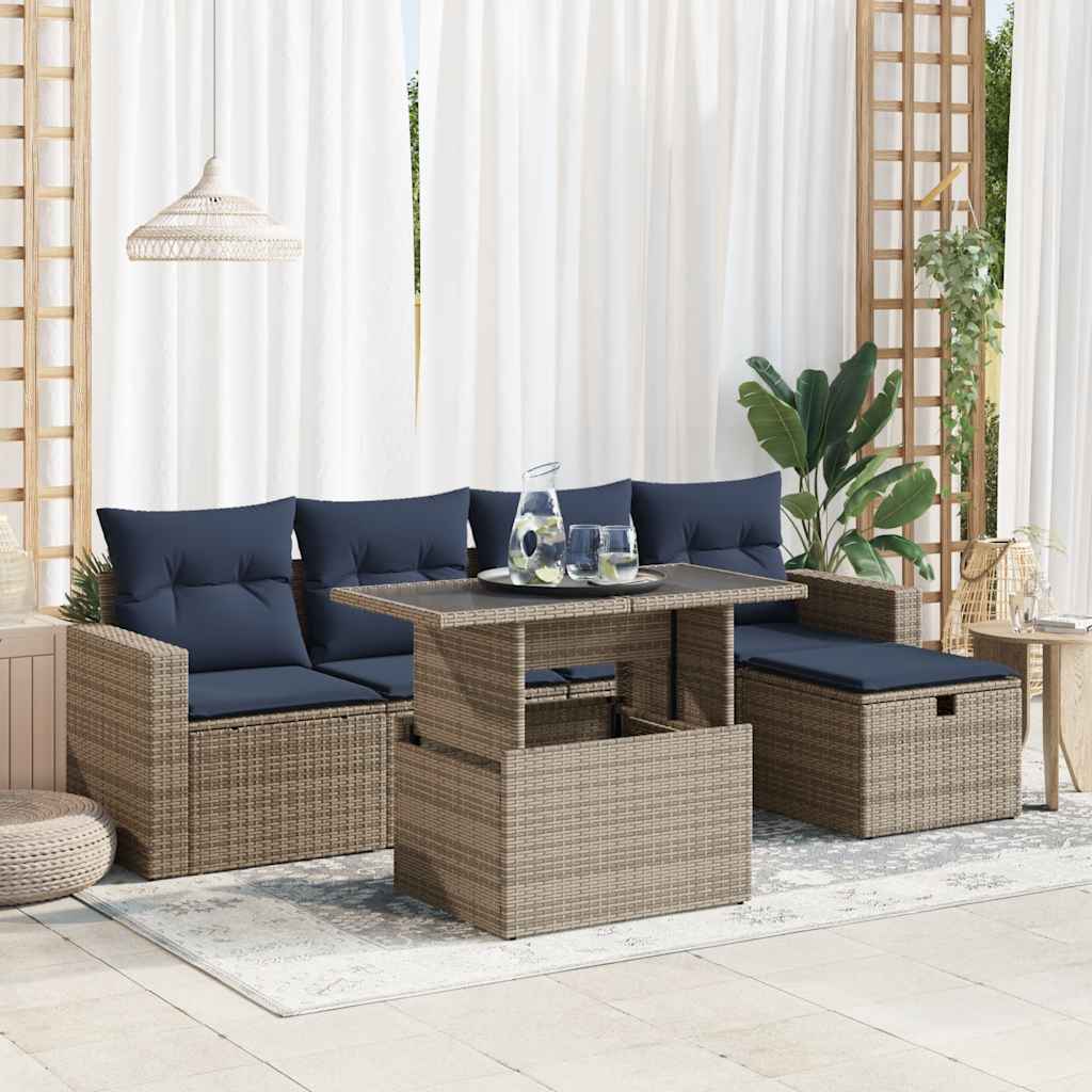 6 részes szürke polyrattan kerti ülőgarnitúra párnával